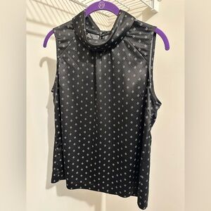 Elle Collection Black Silky Top with White Floral Accents